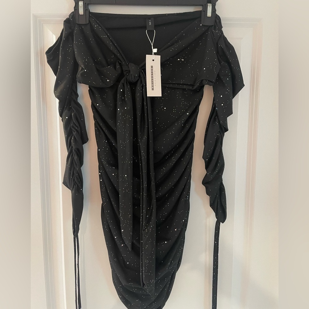 CBR Elegant Black Long Sleeve Dress with Glitter